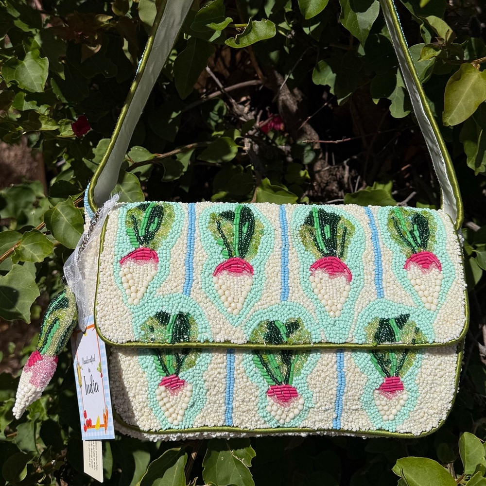 NWT Made in India Radish Turnip Vegetable Spring Summer Beaded Shoulder Bag